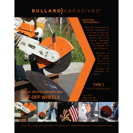 Bullard Abrasives Hi-Speed Cut-Off Wheel, 14 x 1/8 x 1, PK10 84433